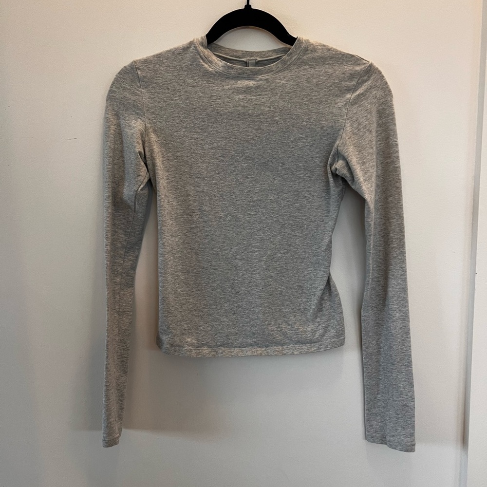 SKIMS Cotton Jersey Heather Gray Long Sleeve Top